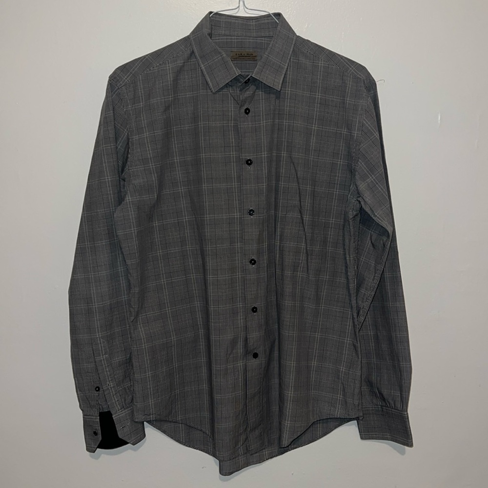 Zara Man - grey with white&black button down dress shirt